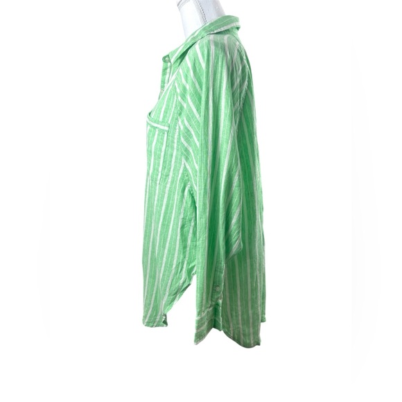 NWT Aerie Linen Blend Cover Up Green Striped Shirt Pool coastal beachy Pastel XS - Picture 9 of 12